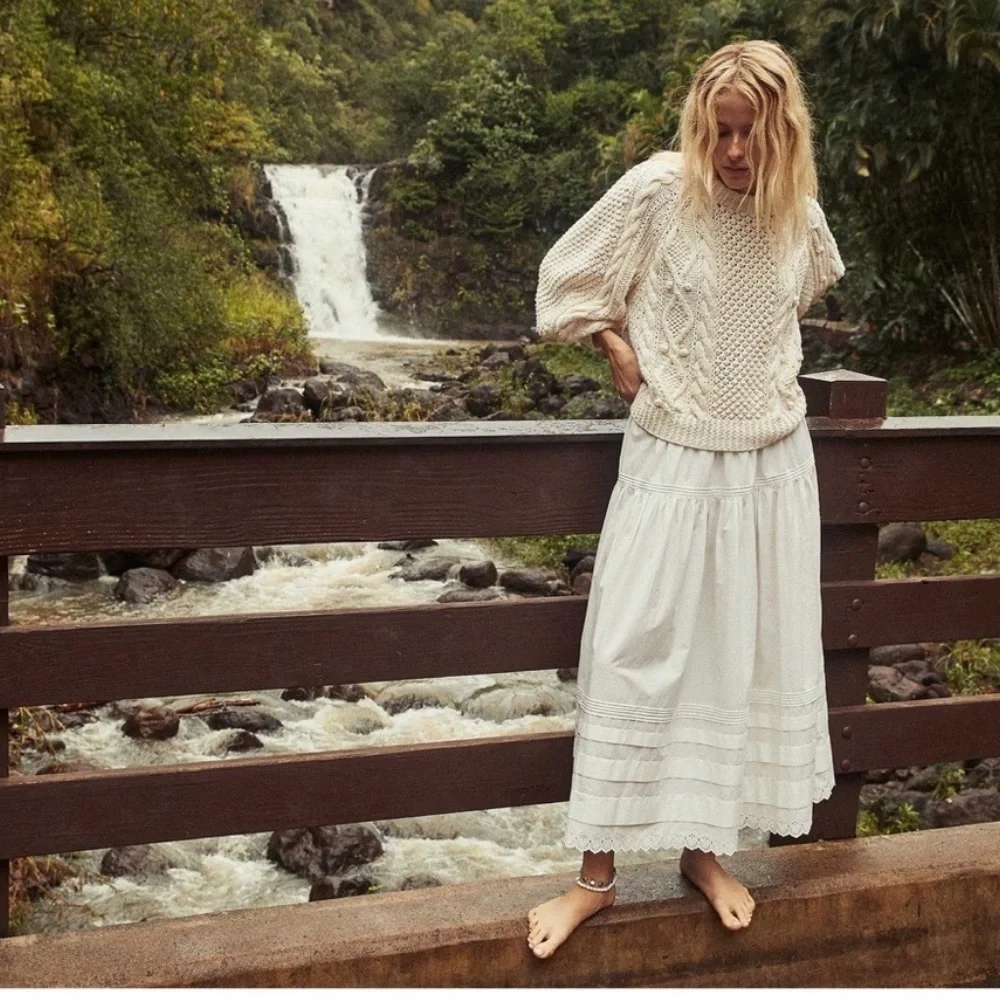 💋SOLD💋 🕊️🤍DÔEN ‘Anchor’ Hand Knit Organic Cotton Pullover Sweater Ivory S✨💋 - Picture 3 of 16